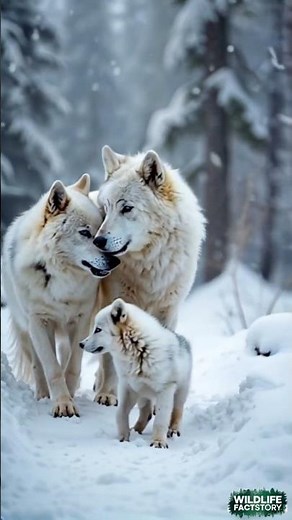 Snow White Wolves Family Stroll: Parents Wolves with their Adorable Wolf Pup #wolf #wolves #wildlife