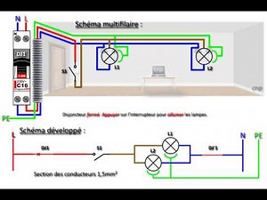 Schéma de câblage du simple Allumage - Circuit d'éclairage avec un interrupteur commandant 2 lampes