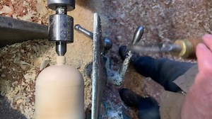 I would normally turn this with a skew but a friend asked me how I keep the spindle gouge bevel in contact with so little body movement, I’ve tried to show the bevel contact and tool movement here so an unusual camera angle to show how it’s achieved by twisting and lifting the tool handle and not just pointing the bevel in one direction. Full control is achieved by body movements and the second method would require me to move a lot more so in my opinion making a full day at the lathe more diffic