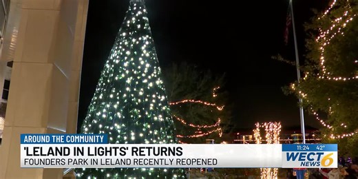 Santa shows up to ‘Leland in Lights’ holiday display in Founders Park