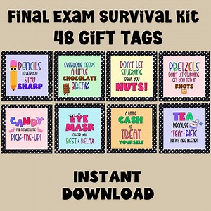 Final Exam Survival Kit Gift Tags, Printable College Care Gift Tags, Final Exam Care, Student Encouragement, College Care Package - Etsy