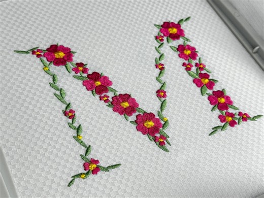 Floral Letter M Embroidery Design, Flower Monogram Alphabet, Pink Flower Initial M, Botanical Font, Wedding Style, Instant Download PES DST - Etsy