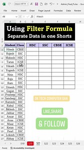 301K views · 4K reactions | Filter Formula,Separate Data in One Click #FilterFormulainExcel #FilterFormula #fbshorts #shortsreels #msexeltutorial #exeltipsandtricks #trendingreelsvideo #exeltutorial #msexcelfullcourse #mswordtipsandtricks #MSWORDtutorial #serialnoseries #exel #exceltips #msexceltips #msexceltricks #msexcelformulas #msexceltutorials #msexcelshortcutkeys #msexceltraining #exceltipstricks #data #dktechcomputergyan | DK TECH Computer GYAN | Facebook