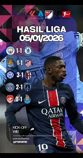 Hasil Liga Inggris, Spanyol, Italia, Prancis dan Portugal| Man City vs Chelsea | 5/1/26