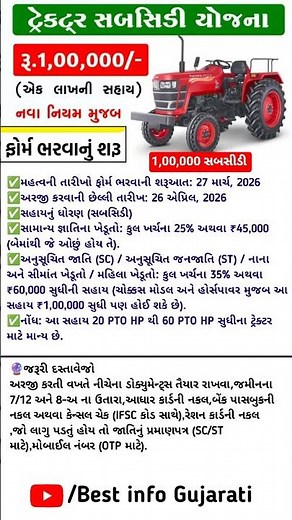ટ્રેક્ટર સબસીડી યોજના 2026 | I Khedut Portal 2.0 Online Apply | #shorts #shortsfeed #news #gk #pm
