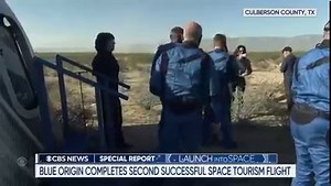 MISSION ACCOMPLISHED: Passengers exit the Blue Origin capsule after completing their trip to space. | CBS News
