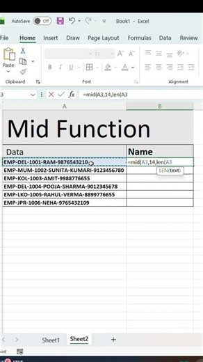Excel MID Function – Variable Length Name Extraction (Office Data Hack)
