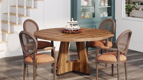 Tribesigns 47 inch Round Dining Table Wood Kitchen Table for Dining Room, 47" Dinner Room Tables for 4-6, Farmhouse Accent Furniture with Wooden Tabletop and Cross Base, Black