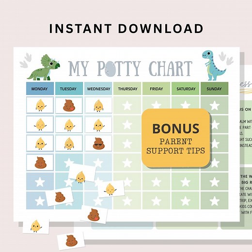 Potty Training Chart Printable for Kids Reward Sticker System Fun Dinosaur Boy Toddler Potty Training Routine Tracker Preschool Potty Chart - Etsy