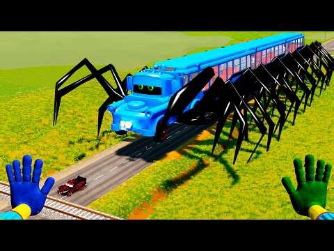 Giant Tow Mater Long Spider Legs VS Micro Cars Spider Lightning McQueen Escape in Beamng Drive