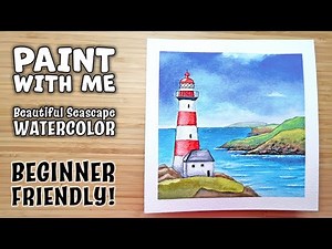 Beginner Watercolor Seascape Tutorial | Paint With Me + Free Line Drawing
