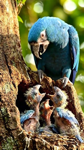 Spix’s Macaw Feeding Chicks #animalvideo #birds wildlife #birdnest #naturelovers #4k #vibrantbirds