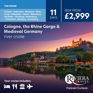 New 11-day luxury river cruise! Discover the famous scenery along the Middle Rhine Valley, the Romantic Road, Germany's winelands and so much more. Save 10% on selected 2024 cabins when you book before 28 February. | Riviera Travel