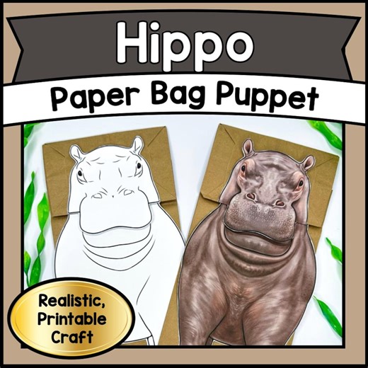 Hippo | Paper Bag Puppet | Printable Craft | Hippos - Etsy