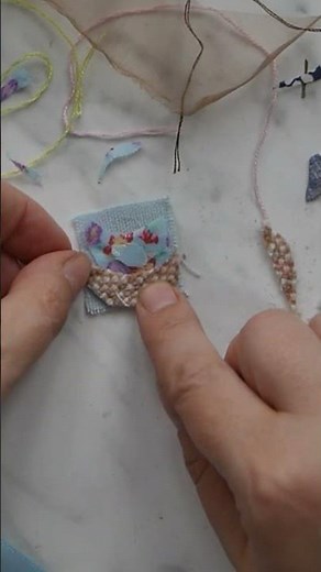 Slow stitch scrappy bird (1 inch!)