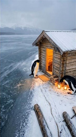 penguin Make Hut From Scratch 👍 #penguin #viral #timelapse
