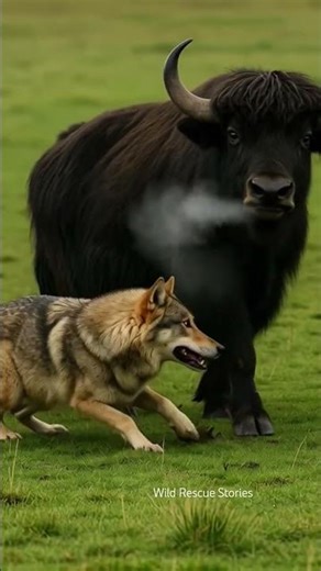 Wild Power: Yak Faces Off with a Wolf in the Mountains 🐃🐺 | Nature Showdown #animals #shorts
