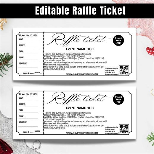 Editable Raffle Ticket – Printable Customizable Ticket, Christmas and Diaper Raffle Template, Party or Event Ticket, Editable Template - Etsy