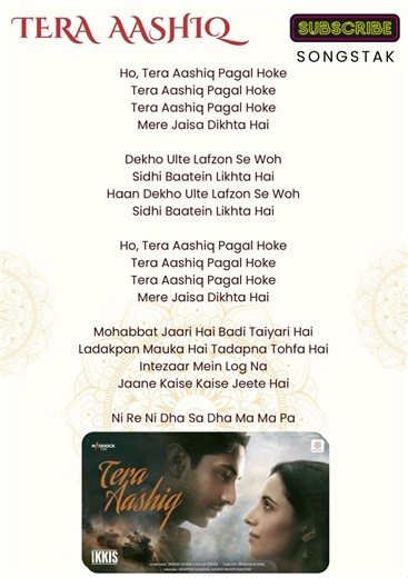 Tera Aashiq (Lyrics) | Master Saleem, Madhubanti, Irshad | Agastya, Simar | Ikkis #shorts #trending