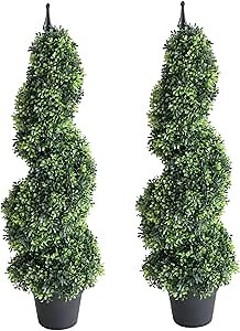 momoplant Artificial Topiaries Outdoor Boxwood Trees, Spiral Topiary Tree 3 ft(2 Pieces) Faux Topiary Tree Outdoor Feaux Plant for Decorative Indoor/Outdoor/Garden (35inch)