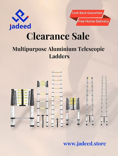 CLEARANCE SALE ON MULTIPURPOSE ALUMINIUM TELESCOPIC LADDERS Our versatile telescopic Ladders are crafted from durable aluminum for lightweight portability and sturdy reliability, they're perfect for any task. 🛠️ Don't miss out on these incredible deals - shop now for multipurpose aluminium telescopic ladders! Free Delivery on orders of Rs.2,000 and above. Cashback Guarantee/Easy Returns Click to order: https://jadeed.store/collections/tools-plugs Call: 0310 777 1666 WhatsApp: 0301 0709999 #cons