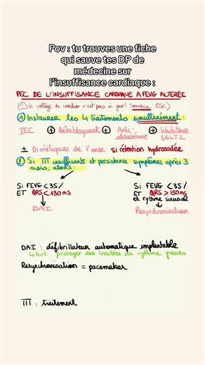 Fiche sur la prise en charge de l’insuffisance cardiaque #medecine #fichederevisions #studytok #methodologie #docteur
