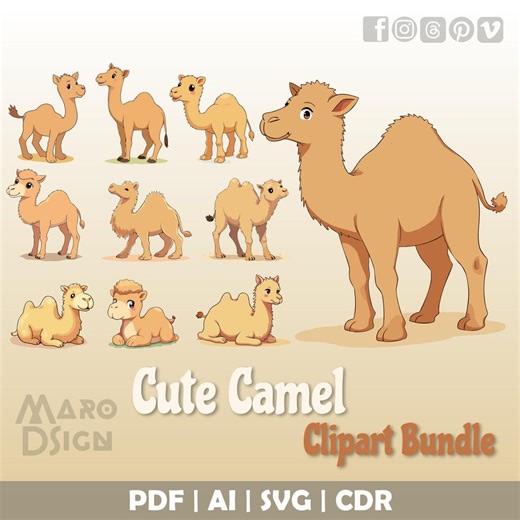 Baby Camel Clipart Bundle | Kawaii Cartoon Vector, Friendly Desert Animal Illustration for Kids Art - Etsy