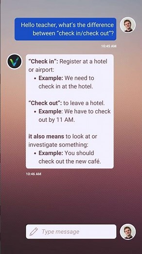 The difference between: check in/check out #english #learning #learn #englishgrammar
