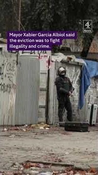 Police evict hundreds of migrants from a squat in Spain.