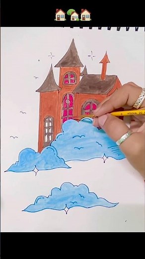 How to Draw a Fantasy Castle ✨ Step by Step Art ☁️🏰 || #shorts