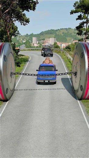 Impossible Road Chain Barrier 😱 Car Crash Game | Most Satisfying Gameplay