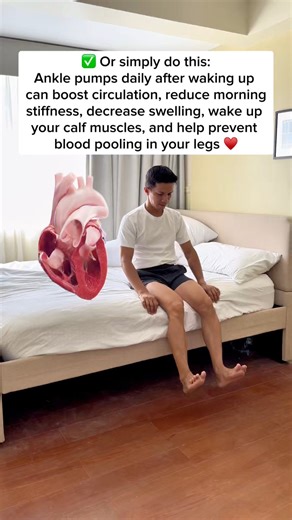 For the first 5 minutes after you wake up, do ankle pumps. This simple movement boosts circulation, reduces morning stiffness, decreases swelling, activates your calf muscles, and helps prevent blood pooling in your legs — so you feel lighter and more mobile before you even stand up. #CardiovascularHealth #cardioworkout #legday #physicaltherapy | Physical Therapy Session