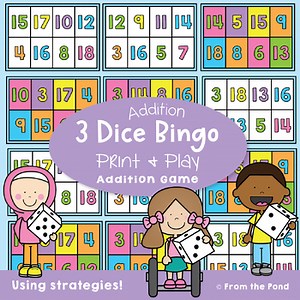 Adding 3 Numbers Math Game with Dice