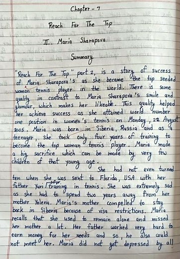 English # Class - 9 # Chapter - 7 Reach for the top ( Maria Sharapovar )