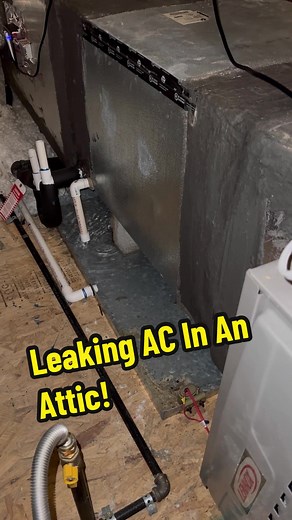 A clogged ac condensation drain caused the ac system in the attic to leak and the drain pan to fill with water. I had to unclog the drain and vacuum up the water to fix the issue. #plumbing #hvac #trades #fyp #maintenance #trending #longervideos