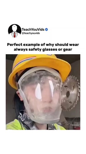 Teach You Vids on Instagram: "A perfect example of why safety glasses and protective gear are non-negotiable 🥽⚠️ One split second, one tiny fragment, and the outcome can change forever. Protective gear isn’t about fear — it’s about respecting physics, speed, and human limits. Your eyes don’t get a second chance. This video is for educational purposes only. DM for credit/ removal. #SafetyFirst #ProtectiveGear #WorkplaceSafety #EyeProtection #EngineeringReality LearnFromThis"