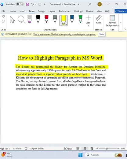 How to highlight Paragraph in MS word