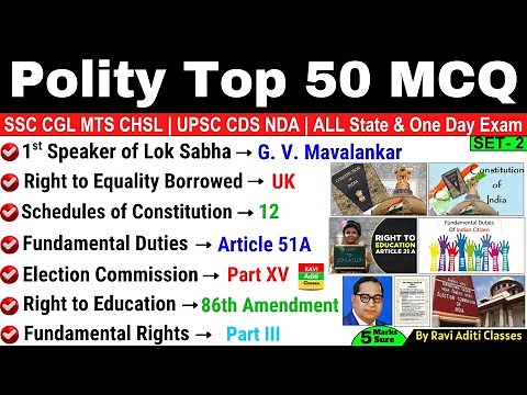 Polity Top 50 MCQs | Indian Polity Gk MCQs Questions And Answers | By Ravi Aditi Classes | SET - 2