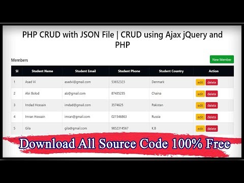 PHP CRUD with JSON File || CRUD using Ajax jQuery and PHP