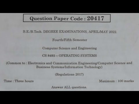 Operating system Reg 2017 Aprilmay 2023 Question paper in Anna University