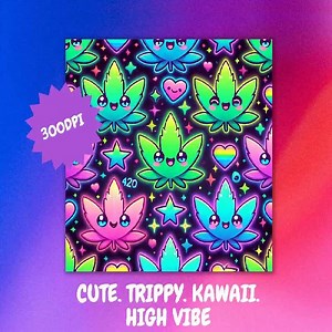 Neon Kawaii Cannabis Digital Paper Pack | Stoner Scrapbook Backgrounds (PNG) - Etsy
