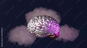 Human brain clouds negative thoughts creative art 3d animation 4K loop. Mental health Criticism Disorder Low self-esteem stress Mindfulness Mind well-being Anxiety Sadness Depression Emotional burnout