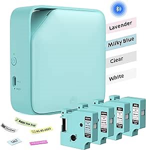 Vixic D1600D Small Handheld Bluetooth Label Maker Machine with 4 Tapes, Portable Mini Sticker with Multiple Symbol Template Types for Labeling, for 6-12mm 1/4 '-1/2' Tapes, for Home School Office