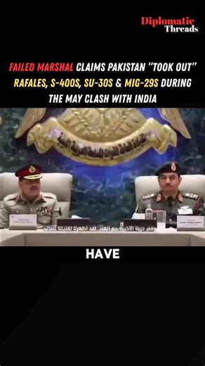 Diplomatic Threads on Instagram: "Pakistan Army chief Asim Munir claims they “took out” India’s Rafales, S-400s, Su-30s and MiG-29s during the May clash. No wreckage. No radar proof. No satellite imagery. The claims surface not on a battlefield ~ but during a pitch of Pakistani “defence technology” to Libya, raising questions over credibility and motive. This isn’t about what happened in May ~ it’s about selling a narrative. When proof is missing and timing benefits arms marketing, the claim loo