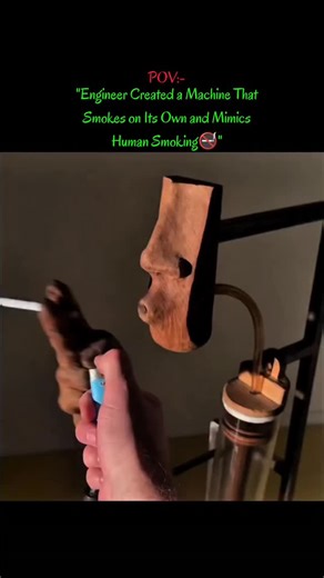 Knowledge matrix on Instagram: "This self-smoking machine works through a system of gears, rods, and air pressure. The setup moves a sculpted hand and face in a steady rhythm that copies breathing. A small air pump inside acts like lungs, pulling and pushing smoke through the cigarette. Each part moves in sync to create smooth, lifelike motion. The build shows how engineering can replicate natural human behavior through mechanical timing and airflow control. It also reflects how repetitive actio