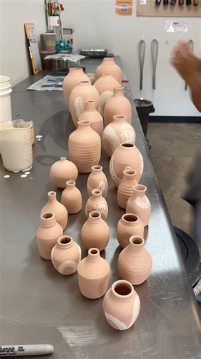 Glaze day magic for our sgraffito vases ✨ These vases will be fresh out of the kiln and ready for the Travis Heights Art Trail this weekend! Find us at Stop #5 (1810 Alta Vista Ave) on November 1st & 2nd from 11–5pm with an amazing lineup of ceramic artist  — #sgraffito #sgraffitopottery #travisheightsarttrail #travisheights #travisheightsatx #austinevents #austinartists | Brave Ceramics | Facebook
