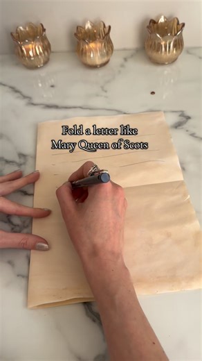 Fold a letter like Mary Queen of Scots 🏴󠁧󠁢󠁳󠁣󠁴󠁿 #letters #letterlocking #maryqueenotscots #historicalletters Technique based on the @letterlocking research by Jana Dambrogio, Daniel Starza Smith & the Unlocking History Research Group. Video URL: https://www.youtube.com/watch?v=dzPE1MCgXxo | Verse & Sip