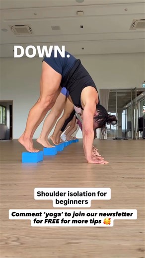 Comment ‘yoga’ to join our newsletter for FREE for more tips 🥰 Reel By @balancenotion on IG Shoulder isolation is one of the very first steps in learning handstands. Before thinking about balance, it helps to create a strong and stable base with your shoulders and upper body. 👉 3 key actions: 1️⃣ Push – press the floor away as much as possible, like you want to escape from it. 2️⃣ Stack – keep your shoulders right above your hands, not forward or back. 3️⃣ Chest in / Lock – pull the chest slig