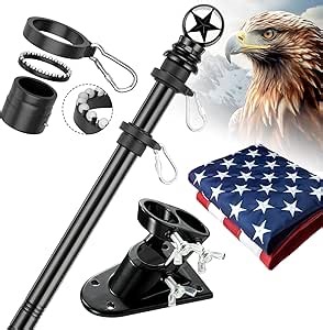 American Flag with Pole Kit - 6ft Stainless Steel Flagpole for Outside House,3x5 Embroidered US Flags,Tangle-Free Outdoor, Metal Holder Mount Bracket for Residential Porch,Wall,Roof,Garage -Black
