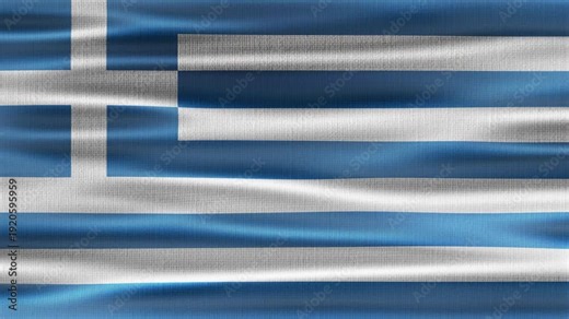 Realistic Greece flag waving in the wind with seamless loop animation and fabric texture background